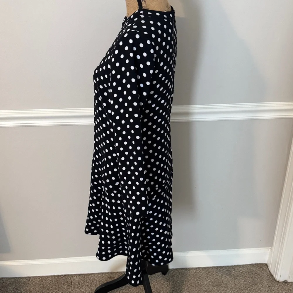 Michael Kors Black and White Polka Dot Long Sleeve Dress
